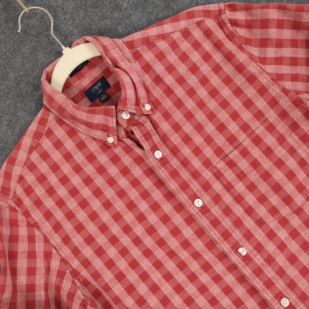 J.Crew Jaspe Slim Fit Gingham Button Down Shirt Mens Medium Red White Check